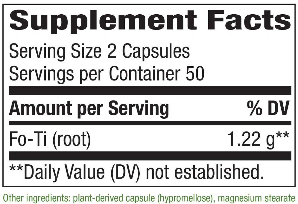 Nature's Way Fo-Ti Root Ingredients