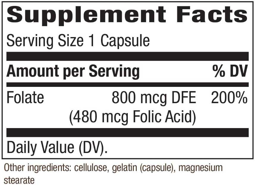 Nature's Way Folic Acid / Folate Ingredients