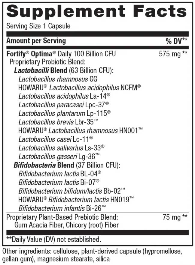 Nature's Way Fortify Optima 100 Billion Probiotic Ingredients