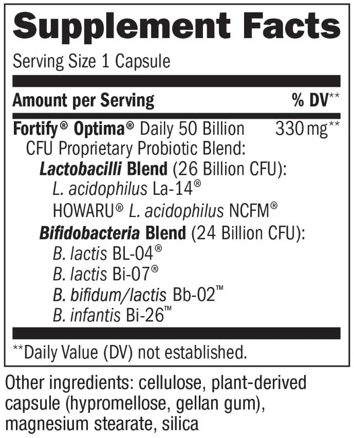 Nature's Way Fortify Optima 50 Billion Probiotic Ingredients