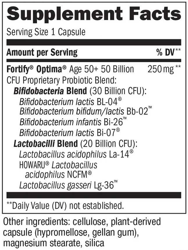 Nature's Way Fortify Optima Adult 50+ 50 Billion Probiotic Ingredients