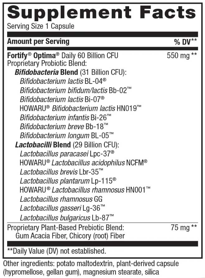 Nature's Way Fortify Optima Advanced 60 Billion Probiotic Ingredients
