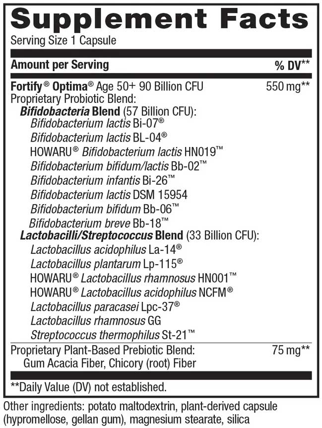 Nature's Way Fortify Optima Advanced Care Age 50+ 90 Billion Probiotic Ingredients