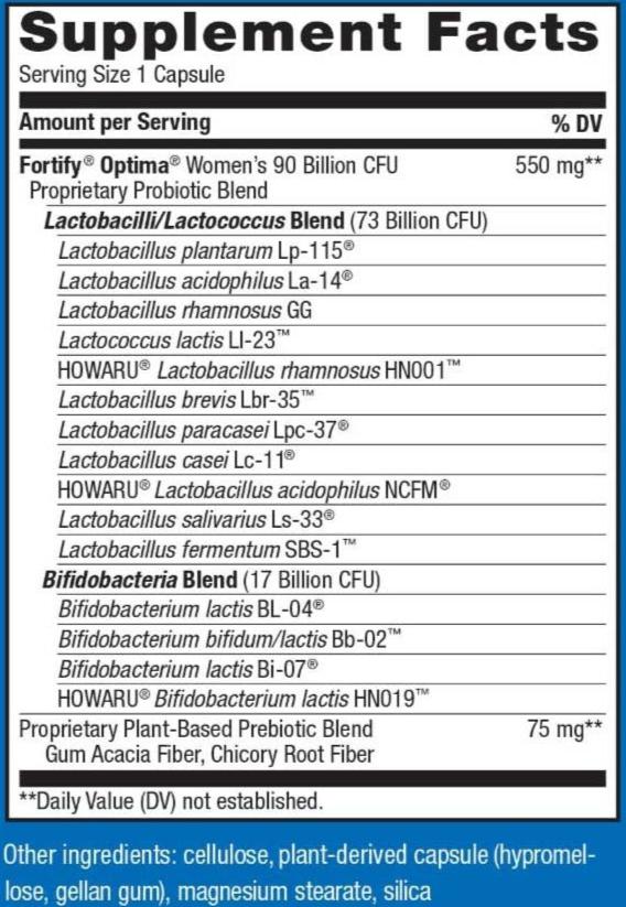 Nature's Way Fortify Optima Women's 90 Billion Probiotic Ingredients