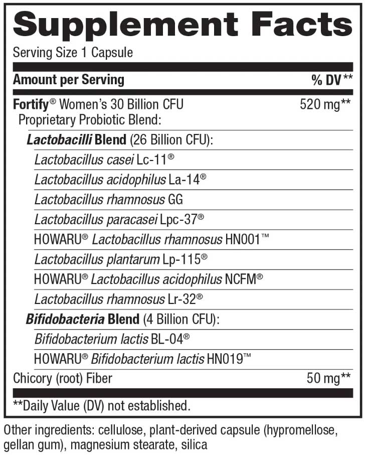 Nature's Way Fortify Women's 30 Billion Daily Probiotic Ingredients
