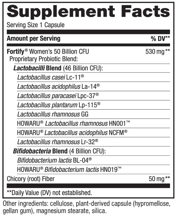 Nature's Way Fortify Women's 50 Billion Extra-Strength Probiotic Ingredients