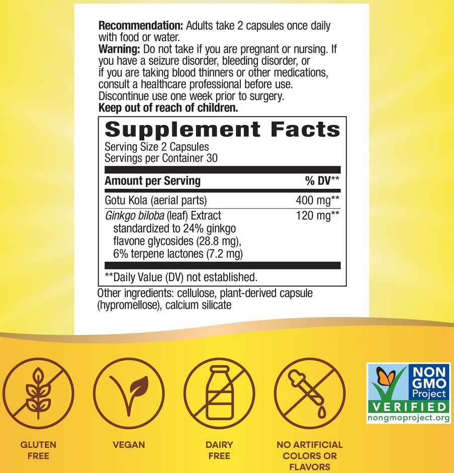 Nature's Way Ginkgo Premium Extract Ingredients
