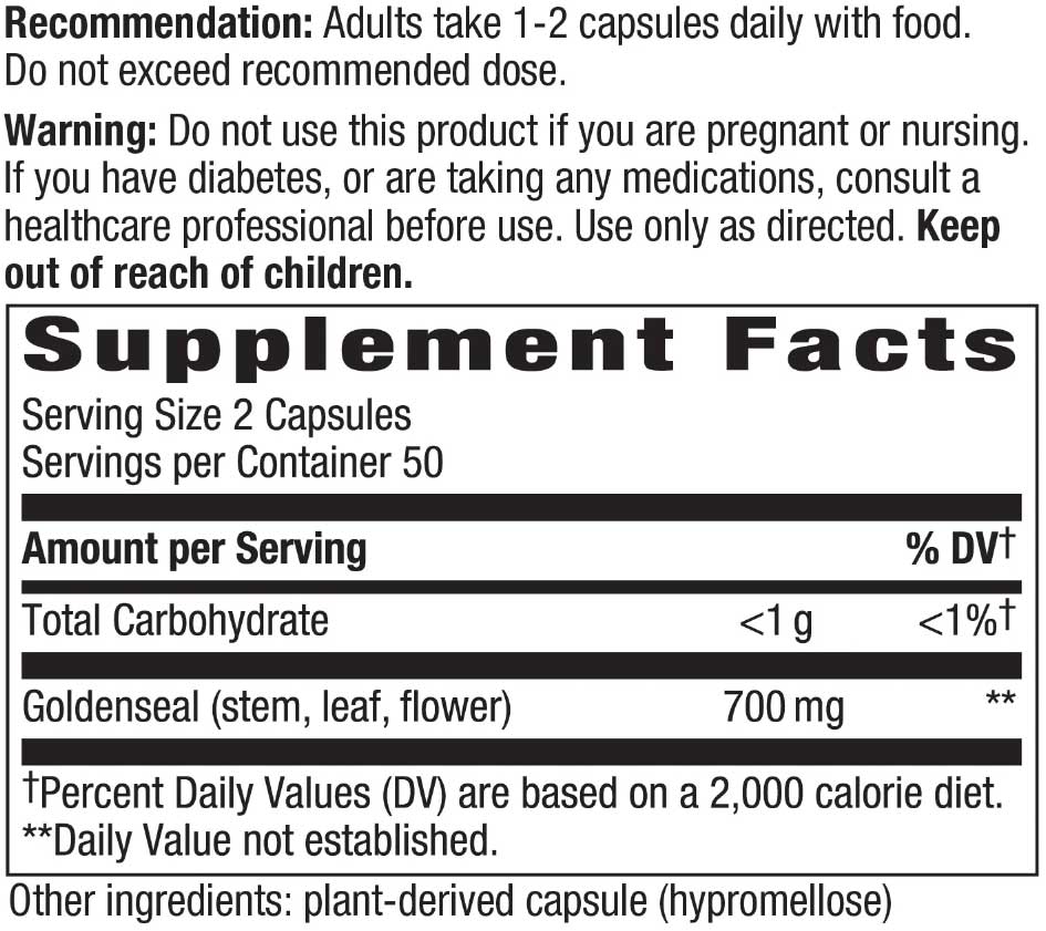 Nature's Way Goldenseal Herb Ingredients