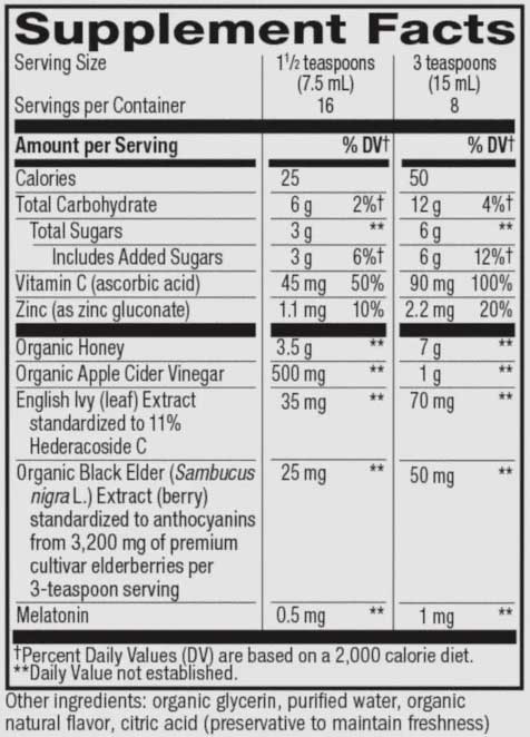 Nature's Way HoneyBerry NightTime Cough Syrup for Kids Ingredients