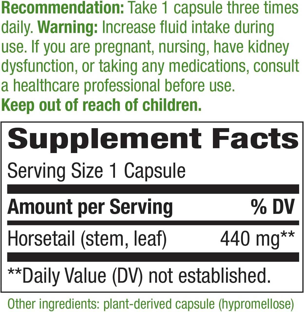 Nature's Way Horsetail Grass 440 mg Ingredients