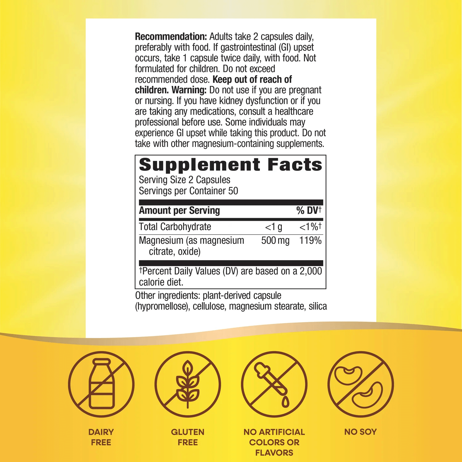 Nature's Way Magnesium Complex High Potency Ingredients