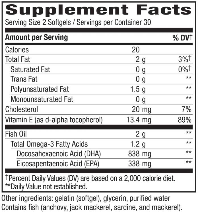 Nature's Way Mega-DHA Premium Fish Oil (Formerly EfaGold Mega-DHA) Ingredients
