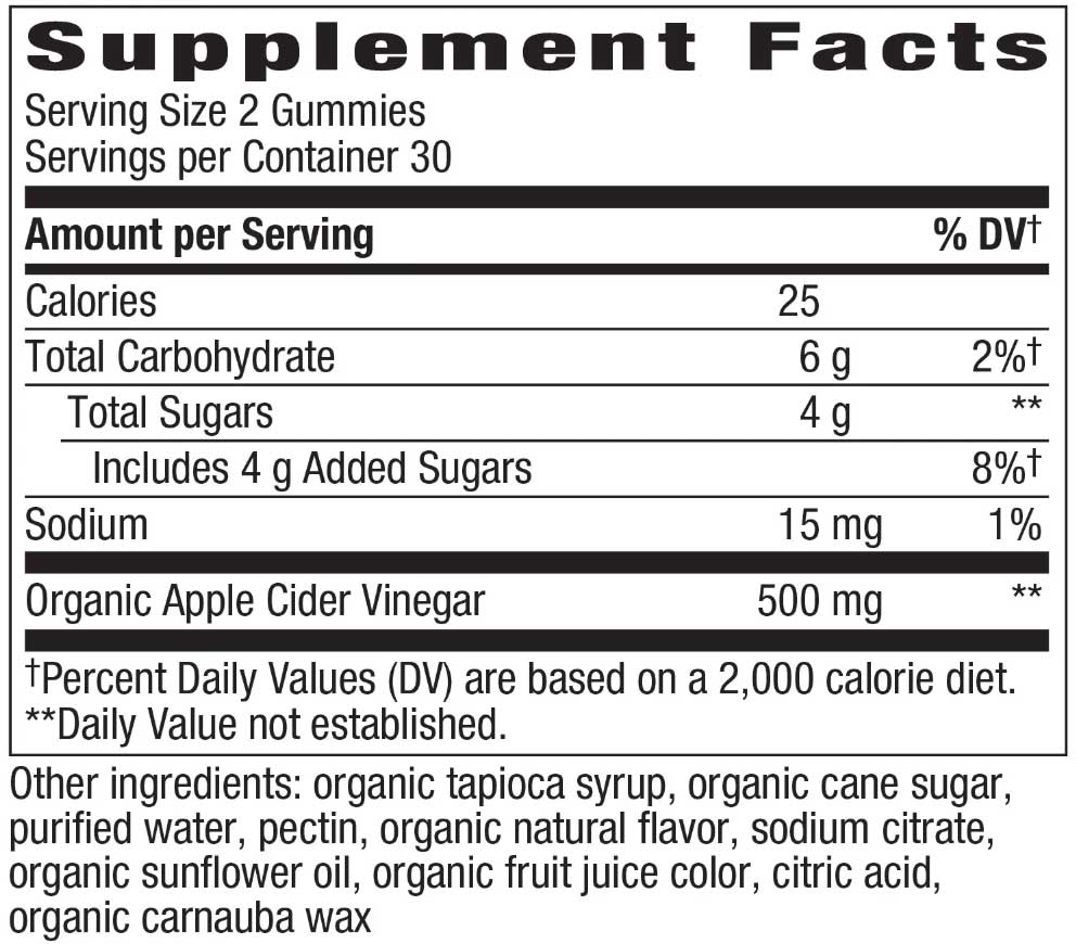 Nature's Way Organic Apple Cider Vinegar Gummy Ingredients
