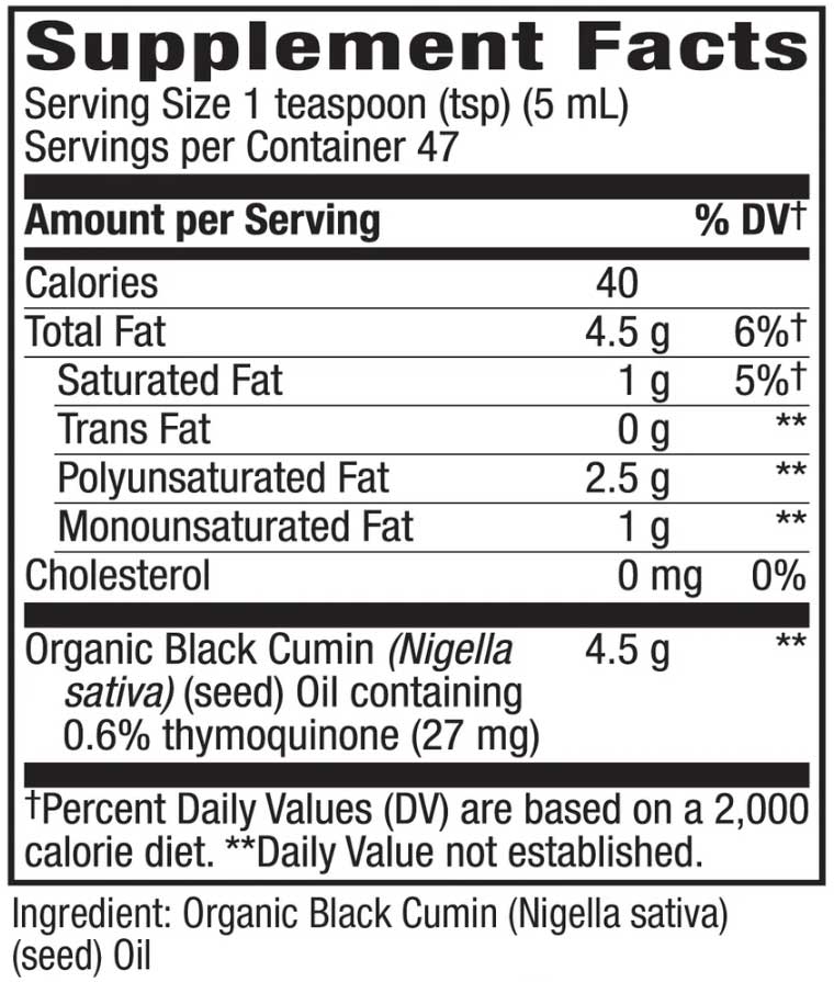 Nature's Way Organic Black Seed Oil Ingredients