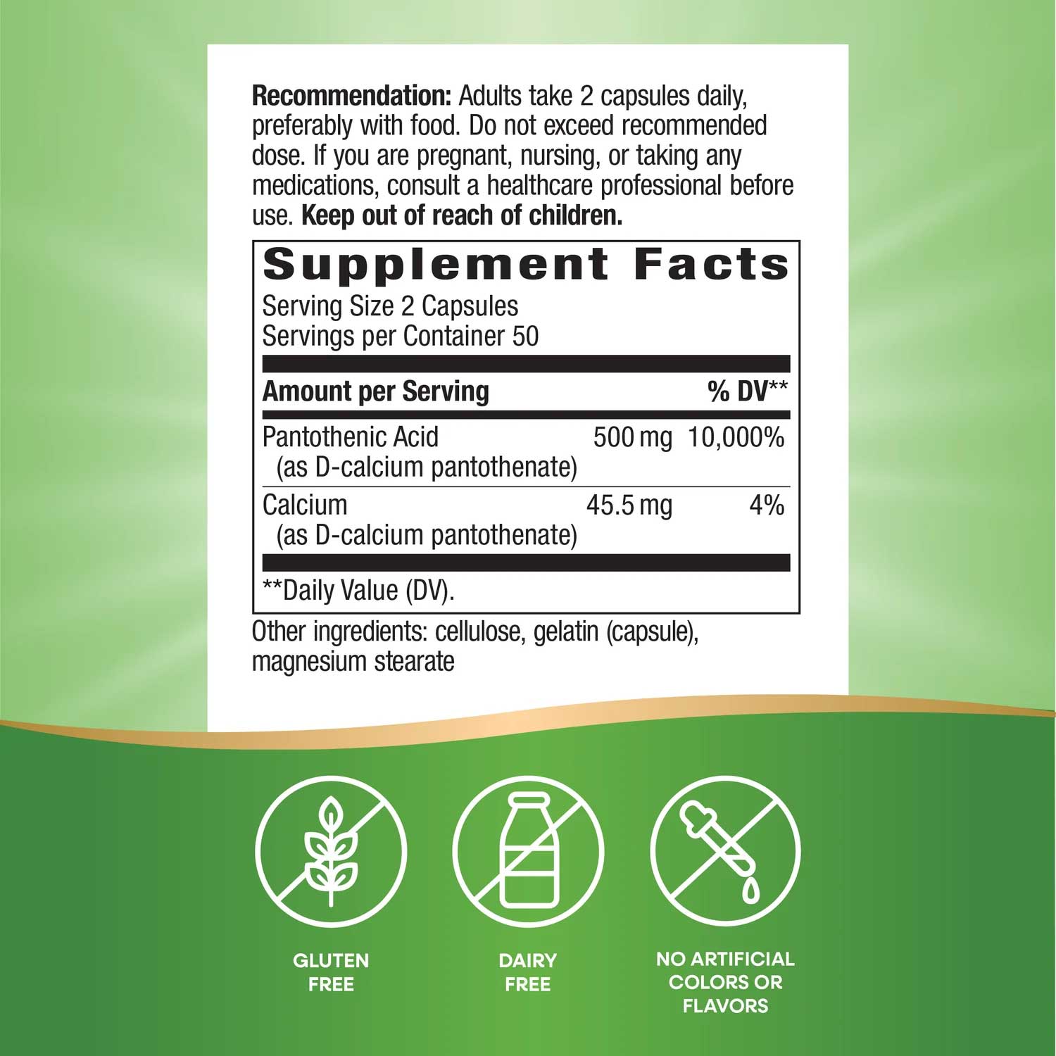 Nature's Way Pantothenic Acid Vitamin B5 Ingredients