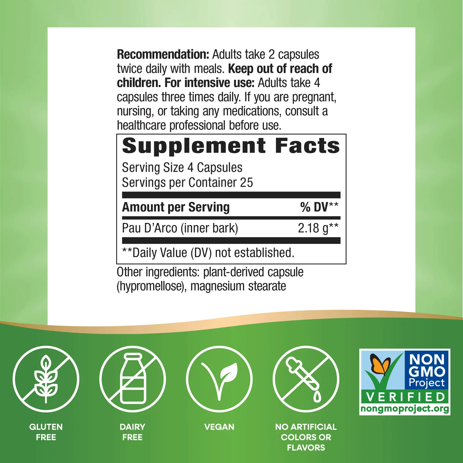 Nature's Way Pau D'Arco Inner Bark Ingredients