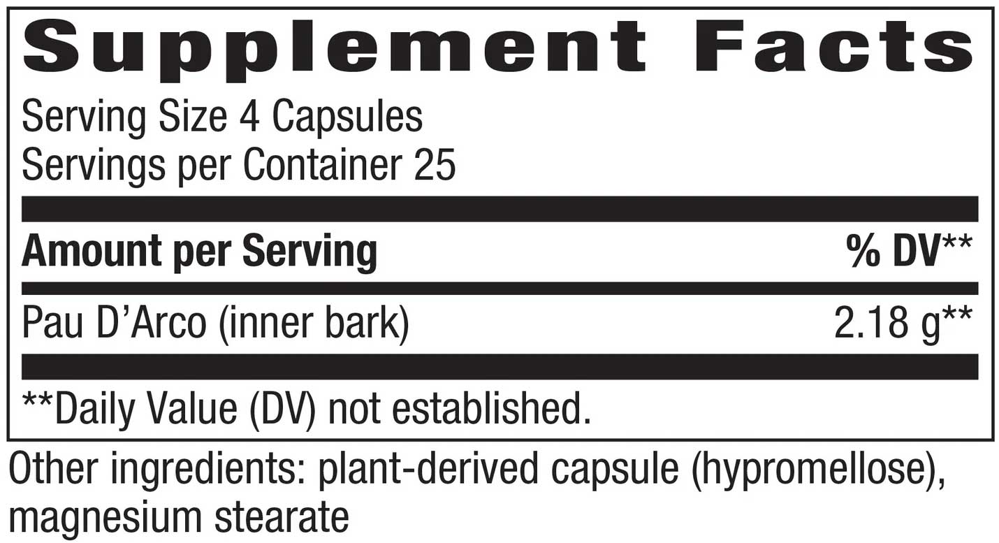 Nature's Way Pau D'Arco Inner Bark Ingredients