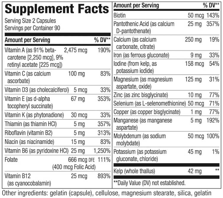 Nature's Way Prenatal Multivitamin with Buffered Vitamin C Ingredients