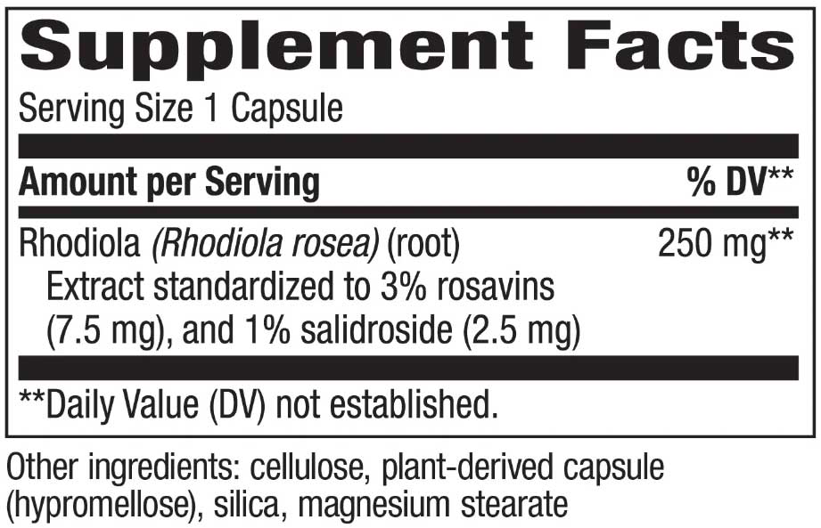 Nature's Way Rhodiola Premium Extract (Rhodiola Rosea) Ingredients
