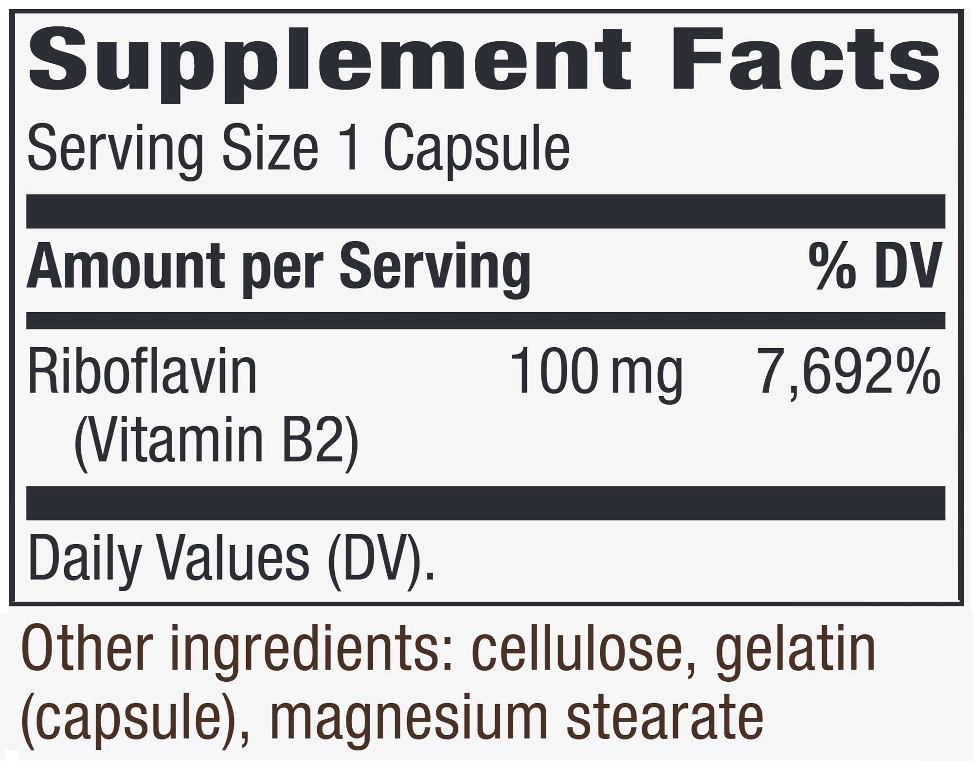 Nature's Way Riboflavin Vitamin B2 Ingredients
