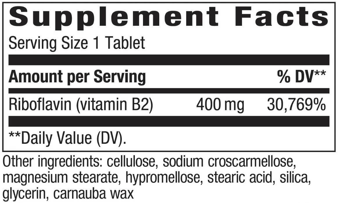 Nature's Way Riboflavin Vitamin B2 Ingredients