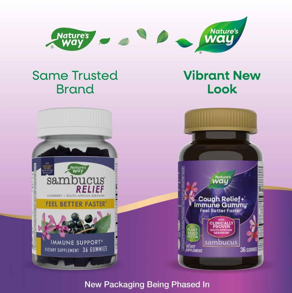 Nature's Way Sambucus Cough Relief + Immune Gummy New Look