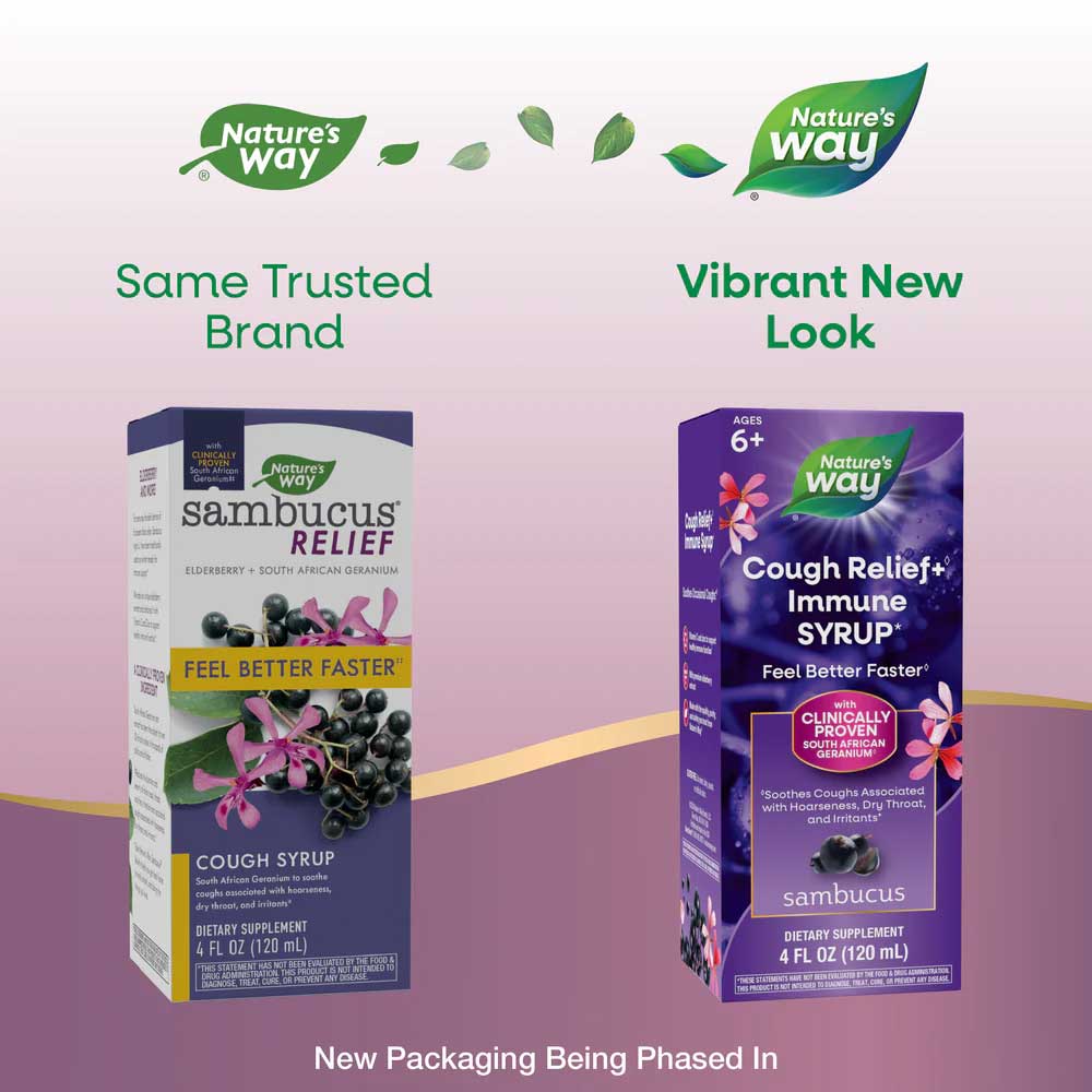 Nature's Way Sambucus Cough Relief + Immune Syrup New Look