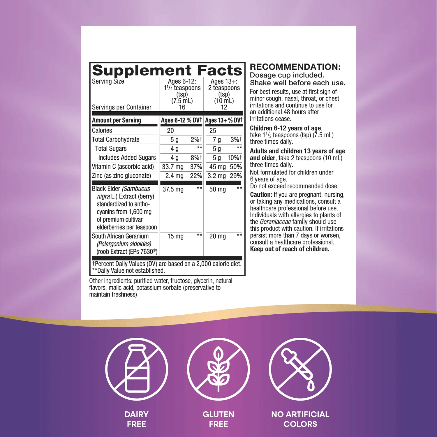 Nature's Way Sambucus Cough Relief + Immune Syrup Ingredients