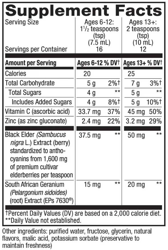 Nature's Way Sambucus Cough Relief + Immune Syrup Ingredients