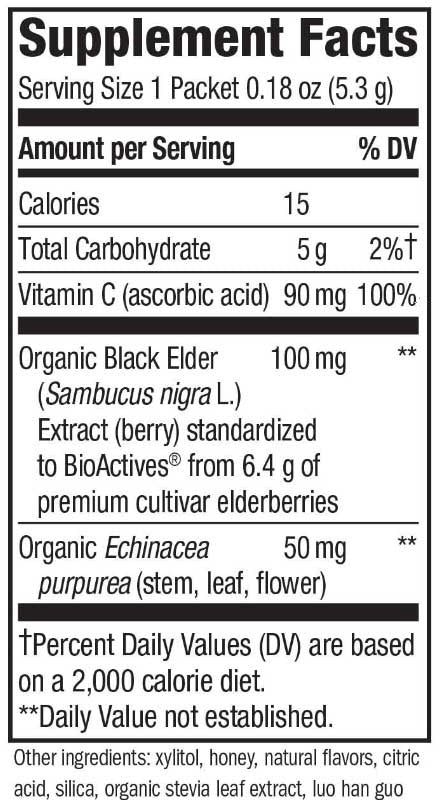 Nature's Way Sambucus Hot Drink Honey Lemon-Berry Ingredients