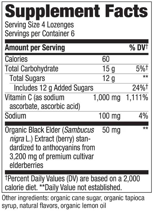 Nature's Way Sambucus Immune Lozenges Vitamin C Wild Cherry Lozenges Ingredients