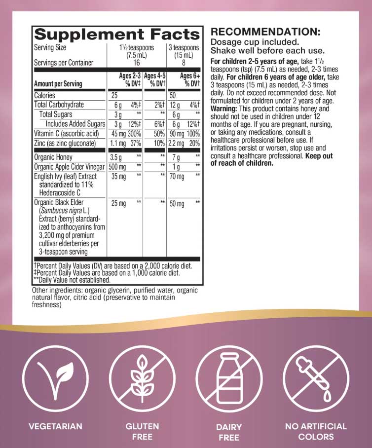 Nature's Way Sambucus Kids Cough + Immune Elderberry Syrup Ingredients