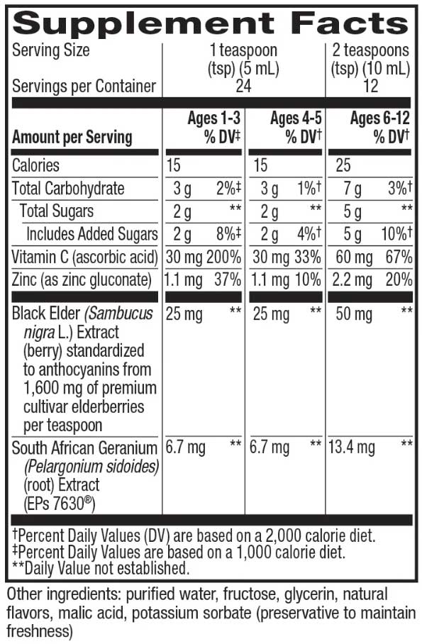 Nature's Way Sambucus Relief for Kids Ingredients