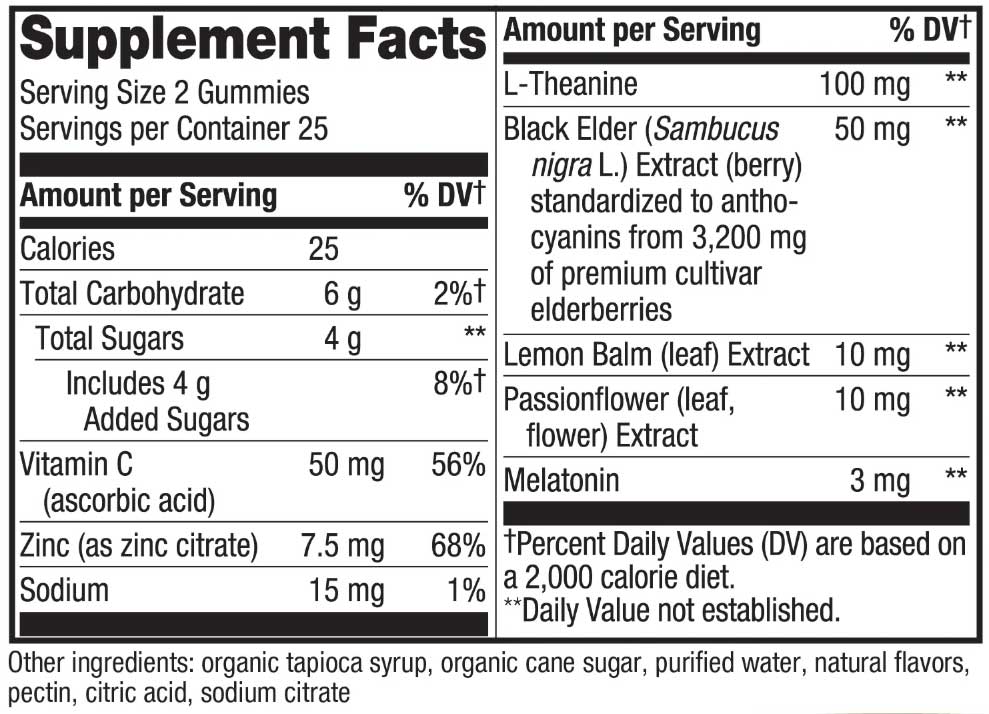 Nature's Way Sambucus Sleep + Immune Gummies Ingredients