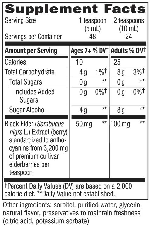 Nature's Way Sambucus Zero Sugar Traditional Immune Syrup Ingredients
