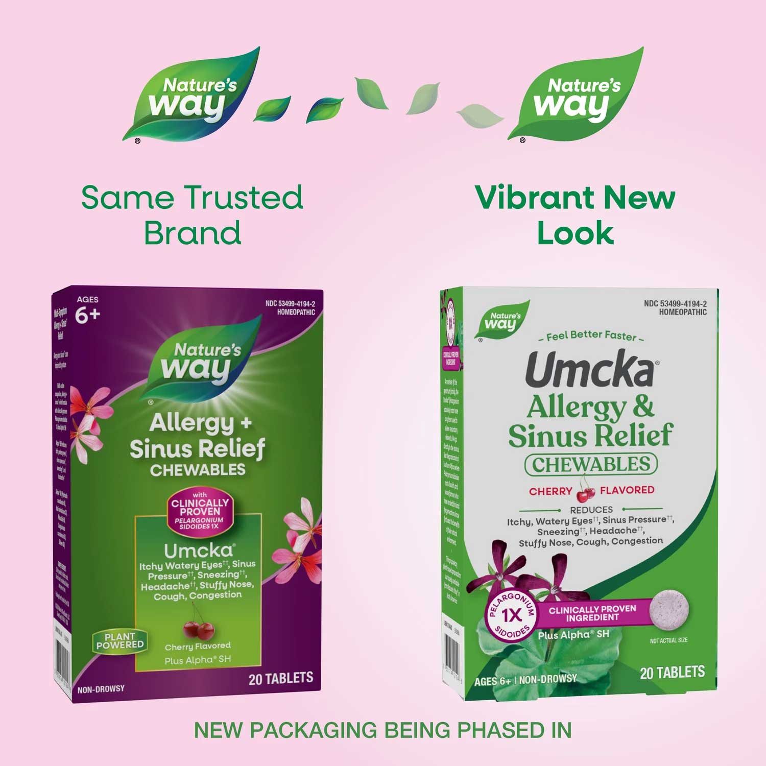 Nature's Way Umcka Allergy & Sinus Relief Chewables New Look