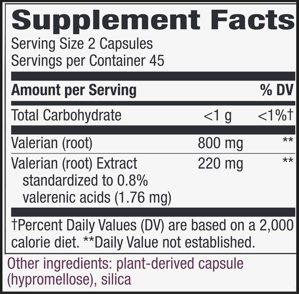Nature's Way Valerian Premium Extract Ingredients