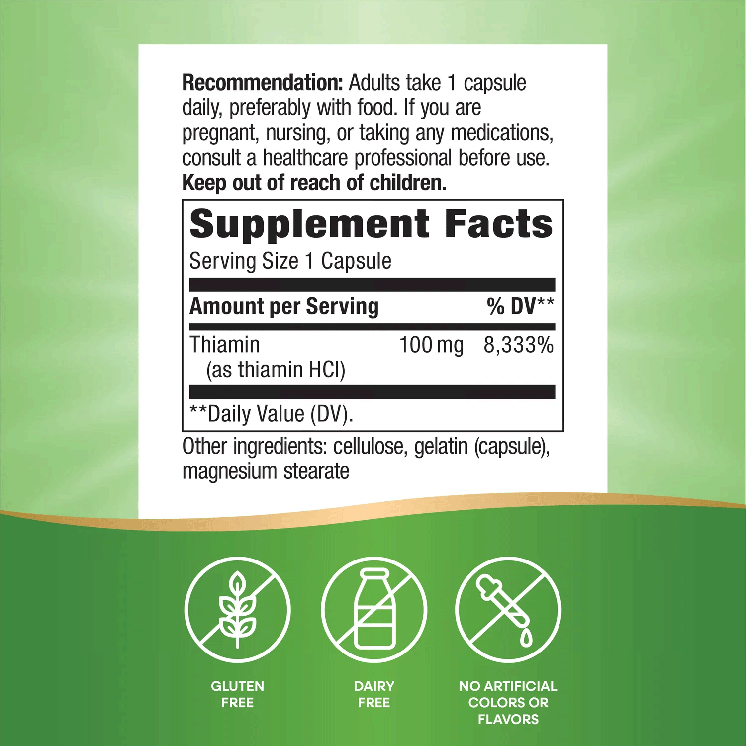 Nature's Way Vitamin B1 High Potency Thiamin HCl Ingredients