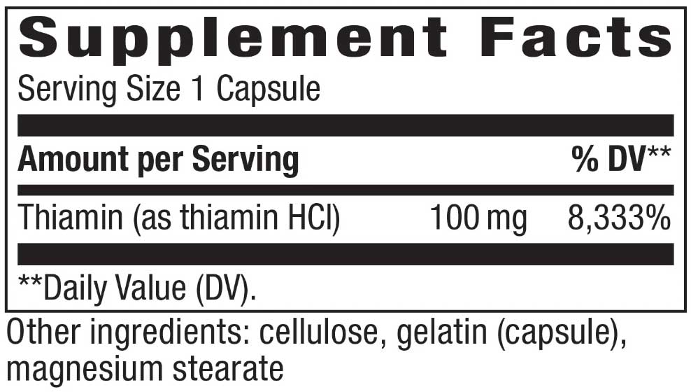 Nature's Way Vitamin B1 High Potency Thiamin HCl Ingredients