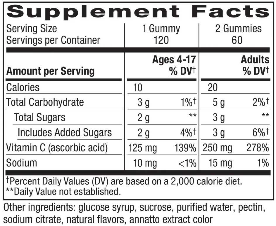 Nature's Way Vitamin C Gummy Ingredients