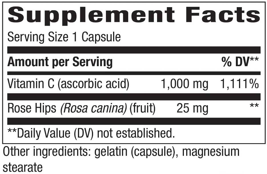 Nature's Way Vitamin C with Rose Hips Extra Strength Ingredients