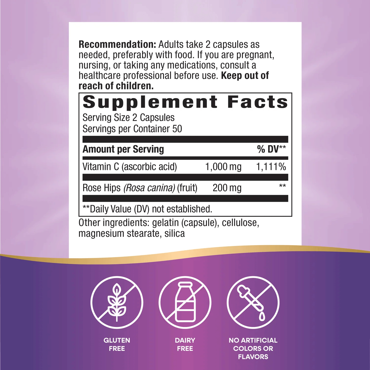 Nature's Way Vitamin C with Rose Hips Ingredients