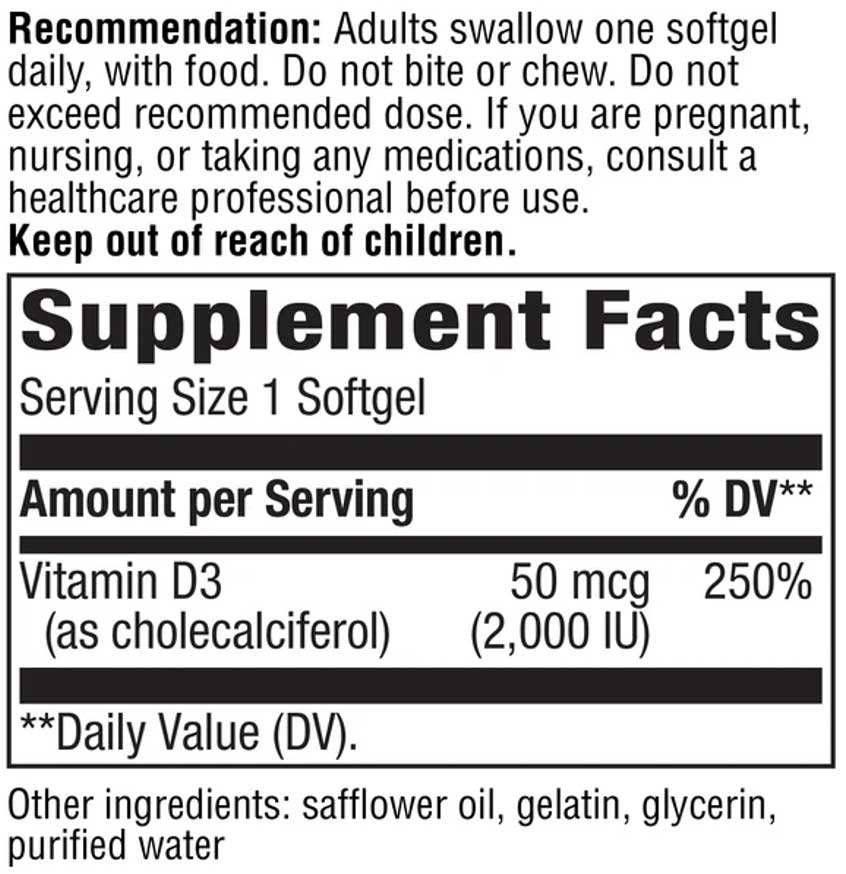 Nature's Way Vitamin D3 (Formerly Vitamin D3 Extra Strength) Ingredients