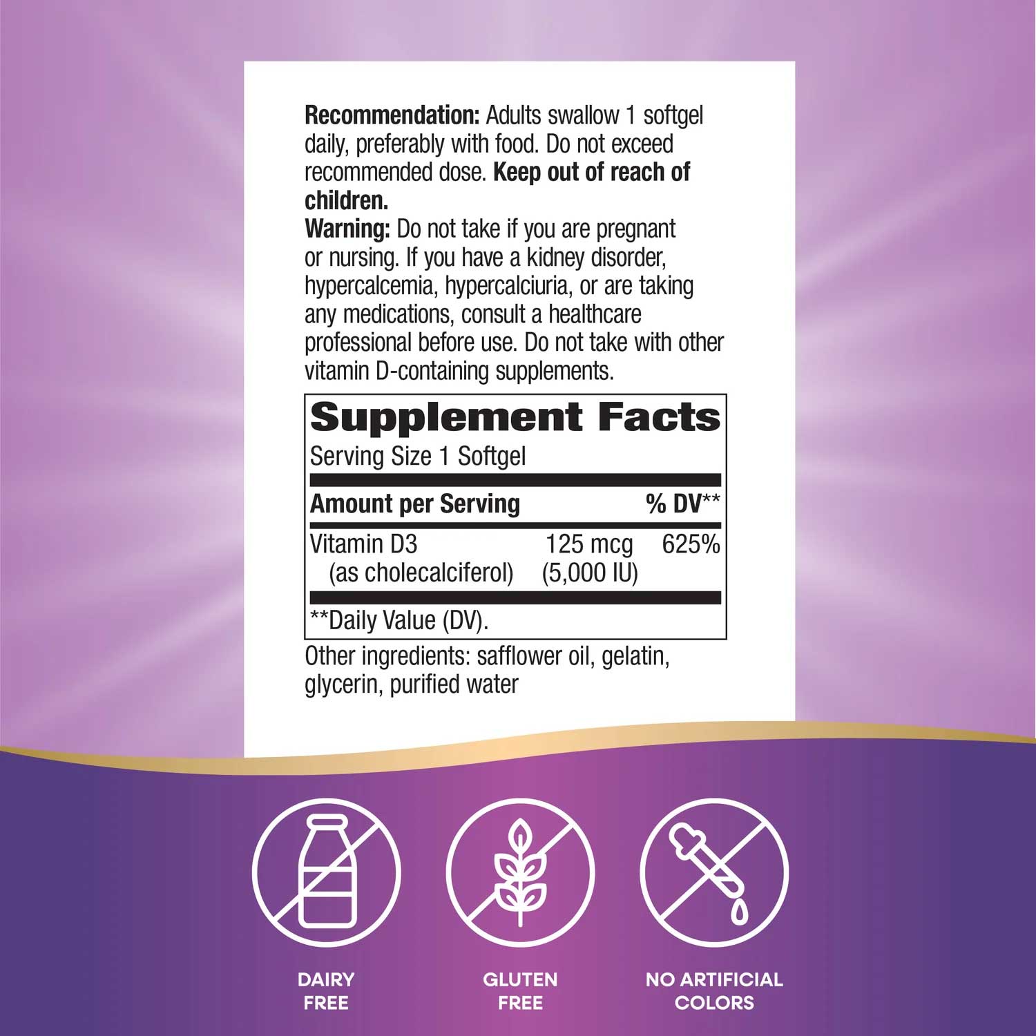 Nature's Way Vitamin D3 Max 5,000 IU (125 mcg) Ingredients