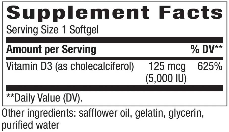 Nature's Way Vitamin D3 Max 5,000 IU (125 mcg) Ingredients