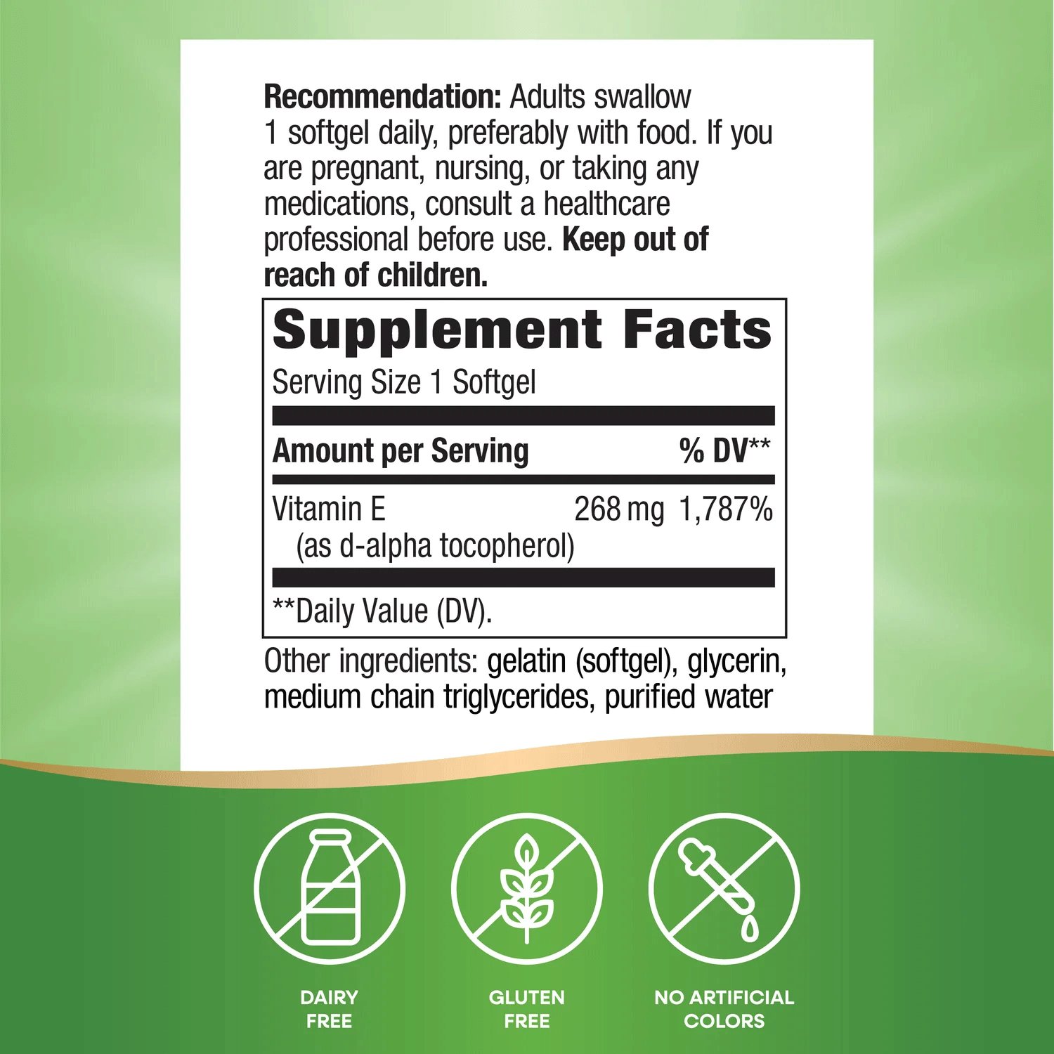 Nature's Way Vitamin E (D-Alpha Tocopherol) Ingredients