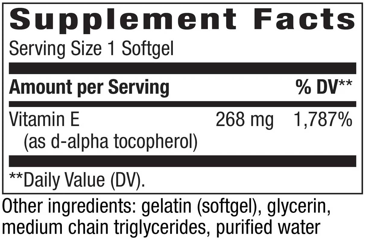 Nature's Way Vitamin E (D-Alpha Tocopherol) Ingredients