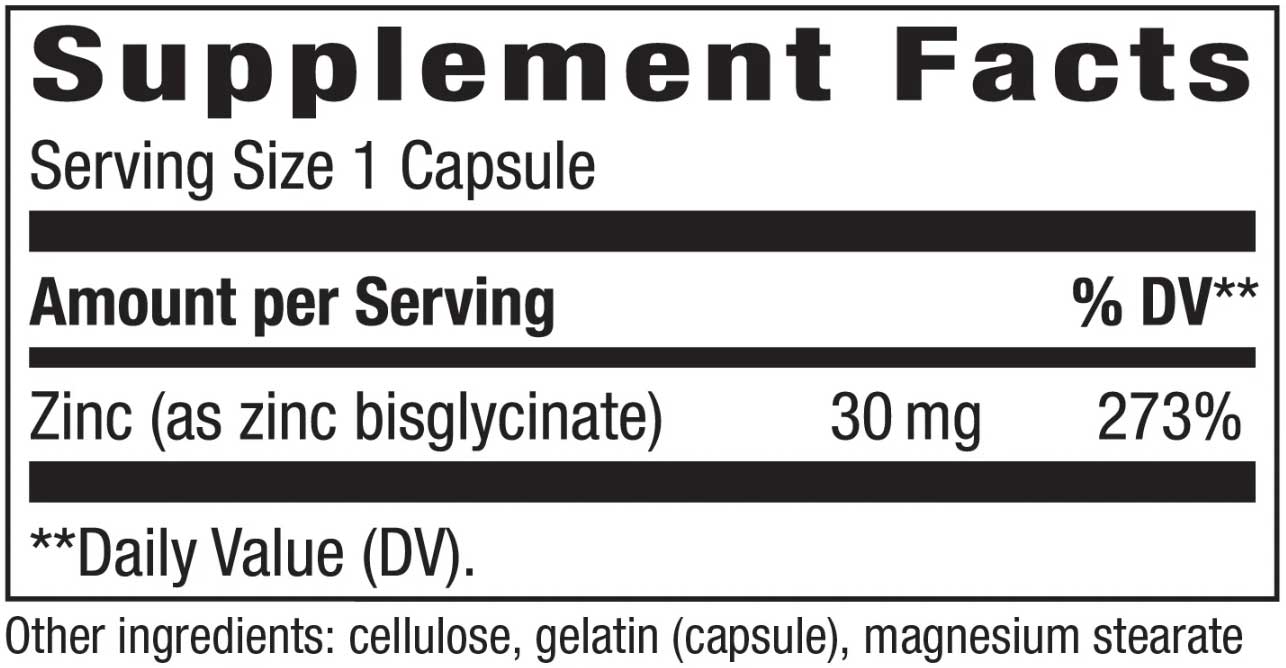 Nature's Way Zinc Chelate Ingredients