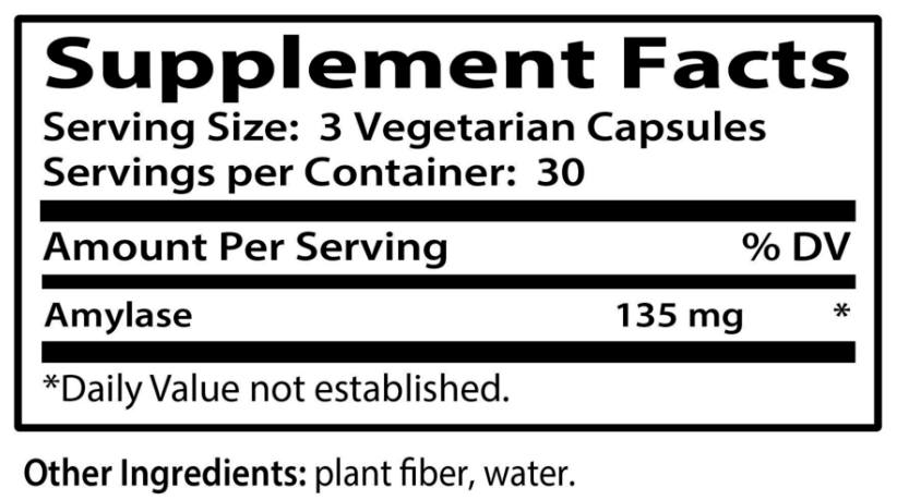 Ness Enzymes Amylase Formula 3 Ingredients