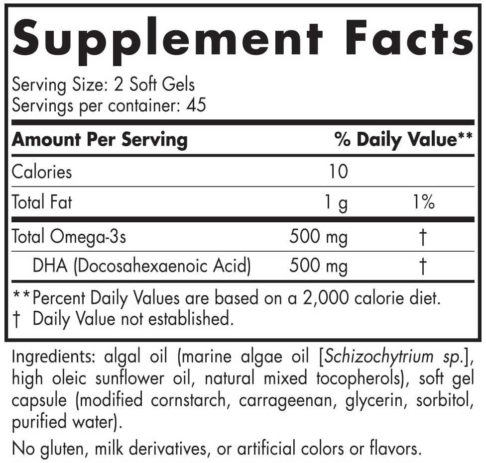 Nordic Naturals Algae DHA Ingredients